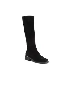 Bata Women Black Solid PU Winter Block Boots