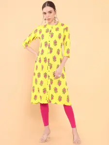 Soch Women Yellow & Pink Floral Printed Kurta