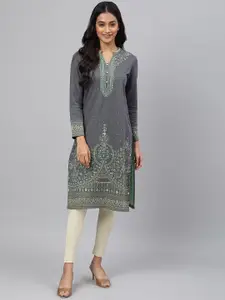 AURELIA Women Grey & Beige Woven Design Kurta