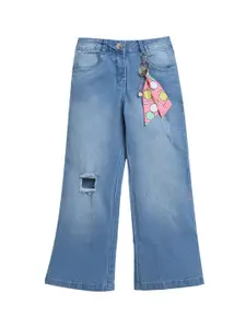 Tiny Girl Girls Blue Solid Cotton Mid-Rise Ripped Jeans
