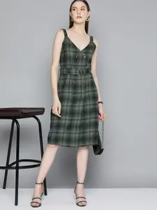 Chemistry Pure Cotton Checked A-Line Dress with Belt
