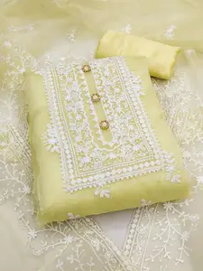 KALINI Yellow & White Embroidered Organza Unstitched Dress Material