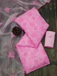 KALINI Pink Embroidered Organza Unstitched Dress Material
