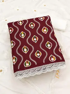 KALINI Maroon & White Embroidered Pure Cotton Unstitched Dress Material