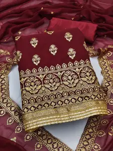 KALINI Maroon & Gold-Toned Embroidered Silk Georgette Unstitched Dress Material