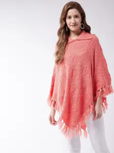 Modeve Women Peach-Coloured Cable Knit Poncho