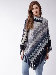 Modeve Women Navy Blue & Black Self Design Poncho