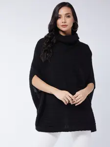 Modeve Women Black Cable Knit Poncho