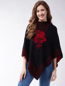 Modeve Women Black & Red Floral Poncho
