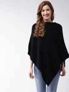Modeve Women Black Striped Poncho Sweater