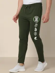 Free Authority Men Olive Green Harry Potter Printed Terry Cotton Track Pants