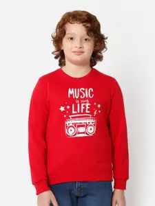 DYCA Boys Red Printed Cotton Sweatshirt