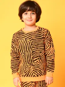 Anthrilo Boys Orange & Black Animal Printed Sweatshirt