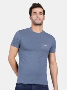 t-base Men Blue Cotton Slim Fit T-shirt