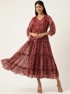 Antheaa Woman Floral Laced Tiered Dress