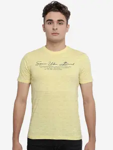 Greenfibre Men Yellow Typography Printed Slim Fit T-shirt