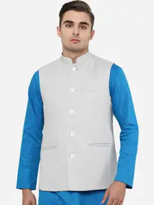 MODI JACKET Mens Light Grey Self design Regular Fit Terry Wool Waist Coat
