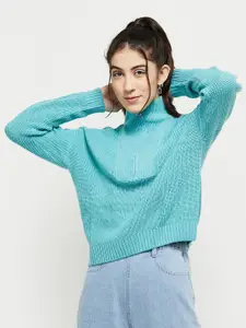 max Women Blue Solid Pullover