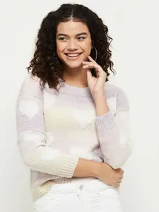 max Women Purple & White Self Design Pullover