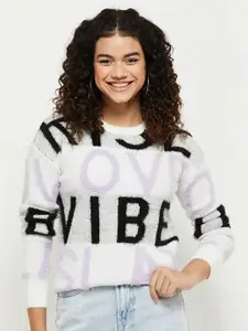 max Women Grey & Black Typography Printed Pullover