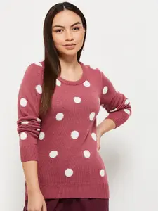 max Women Pink & White Printed Pullover