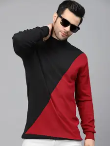 Style Quotient Men Black & Red Colourblocked Cotton Sweatshirt