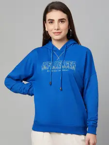 Club York Women Blue Printed Cotton Sweatshirt