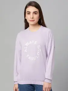 Club York Women Purple Printed Long Sleeves Cotton Sweatshirt