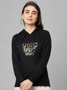 Club York Women Black Printed Cotton Sweatshirt