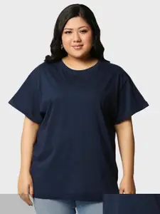 Bewakoof Plus Women Plus Size Pack Of 2 Navy Blue Solid Pure Cotton T-shirts