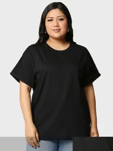 Bewakoof Plus Women Plus Size Pack Of 2 Relaxed Fit Pure Cotton T-shirt