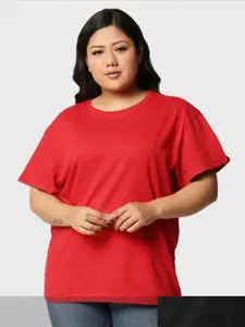 Bewakoof Plus Women Red & Black 2 Pure Cotton T-shirt
