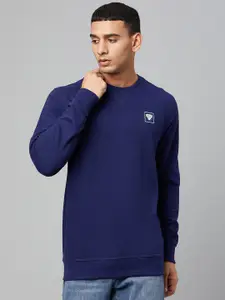Club York Men Blue Solid Cotton Long Sleeves Sweatshirt