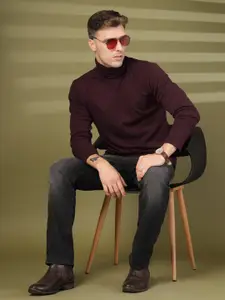 CHKOKKO Men Violet Turtle Neck T-shirt