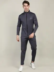 CHKOKKO Men Grey Solid Tracksuit