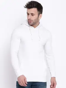 GRITSTONES Men White Hooded Fleece Sweatshirt