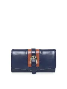ESBEDA Women Navy Blue & Tan Buckle Detail PU Envelope