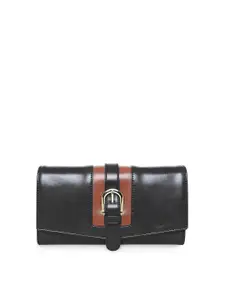 ESBEDA Women Black & Brown Buckle Detail PU Two Fold Wallet