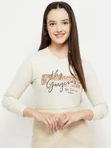 max Women Cream-Coloured Printed Cotton Sweatshirt
