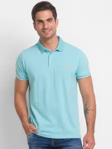SPYKAR Men Blue Polo Collar Cotton Slim Fit T-shirt