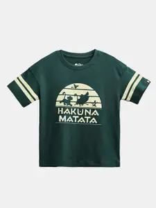The Souled Store Boys Green Lion King Hakuna Matata Printed Oversized Cotton T-shirt
