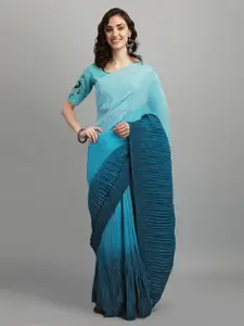 RAJGRANTH Turquoise Blue & Navy Blue Striped Ready to Wear Saree