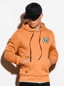 Rodzen Men Peach-Coloured Solid Hooded Sweatshirt