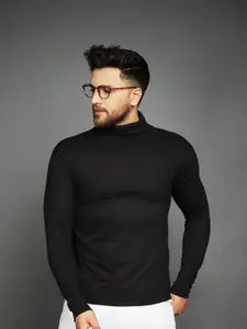 Rodzen Men Black Solid Pullover Sweatshirt