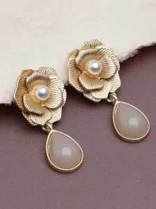 SOHI Gold-Plated & White Floral Drop Earrings
