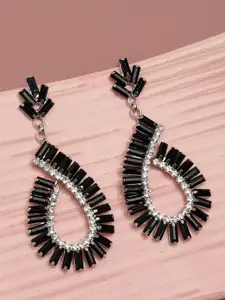 SOHI Black & Gold Plated Contemporary Drop Earrings