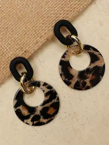 SOHI Black & Brown Gold Plated Contemporary Drop Earrings