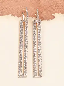 SOHI White & Gold-Plated Contemporary Drop Earrings