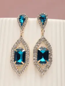 SOHI Women Gold-Plated & Blue Contemporary Drop Earrings