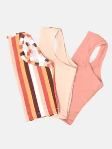 Butt-Chique Women Assorted Pack of 3 Striped & Solid Tank Crop Tops
